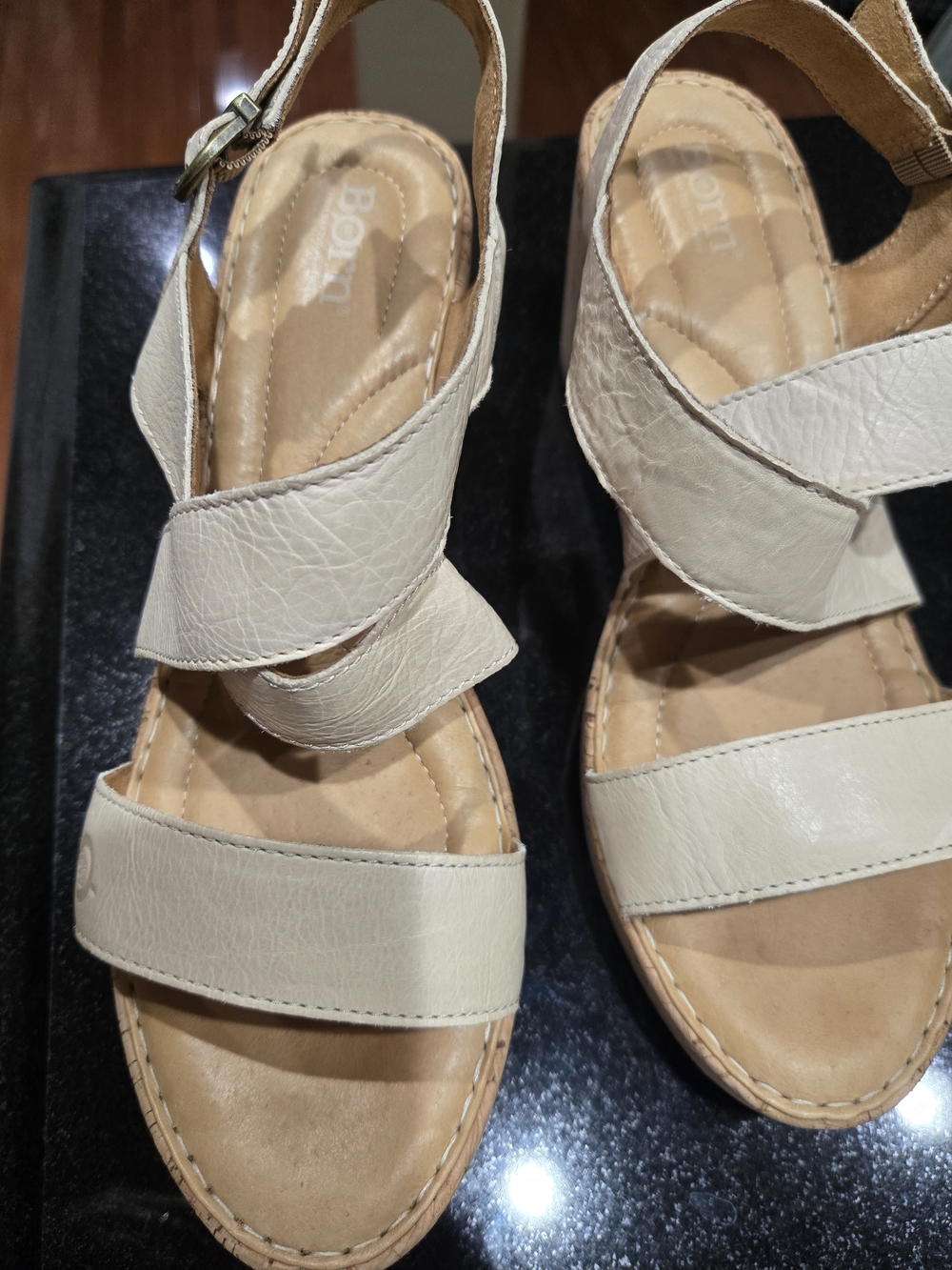 Born Women's Cream Leather Slingback Sandals